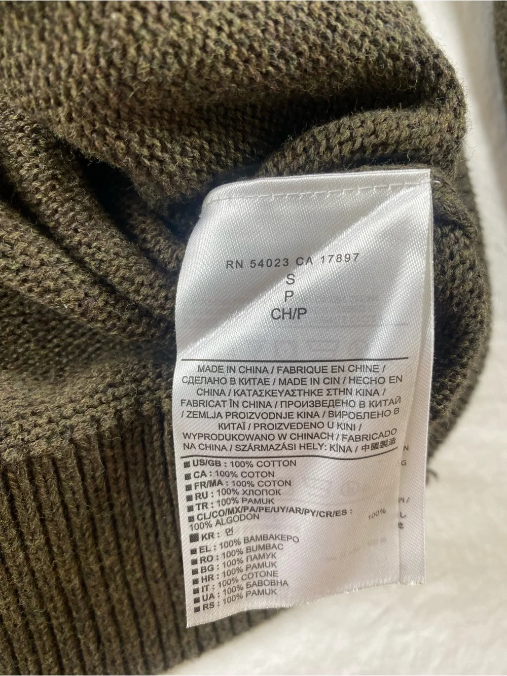 Men's Olive Button-Neck Military Pocket Sweater